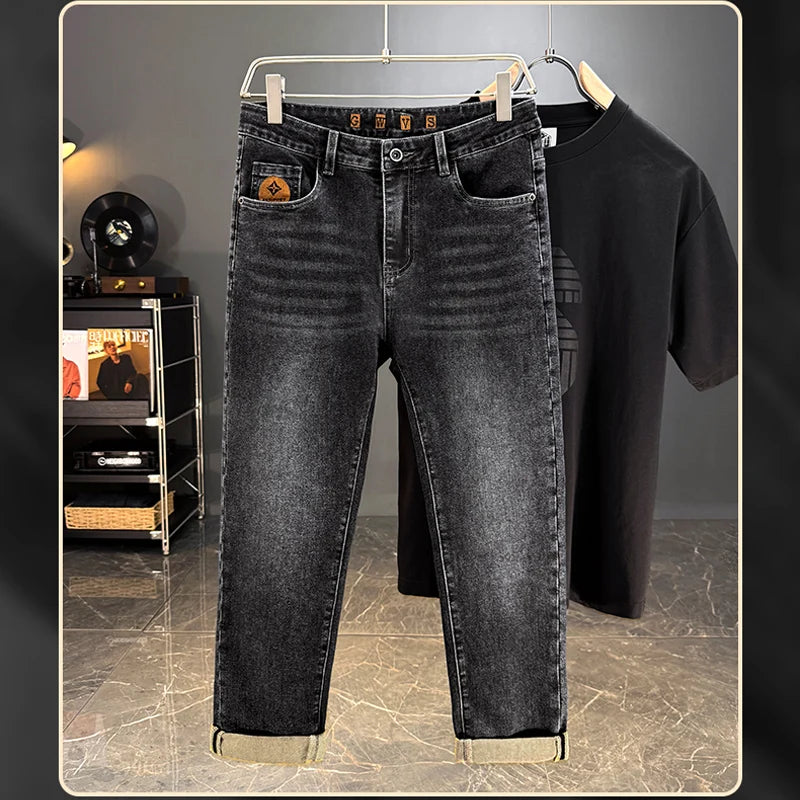 Vaqueros Hombre Otoño Invierno Coreanos - Jeans Rectos Stretch Casuales con Cinturón