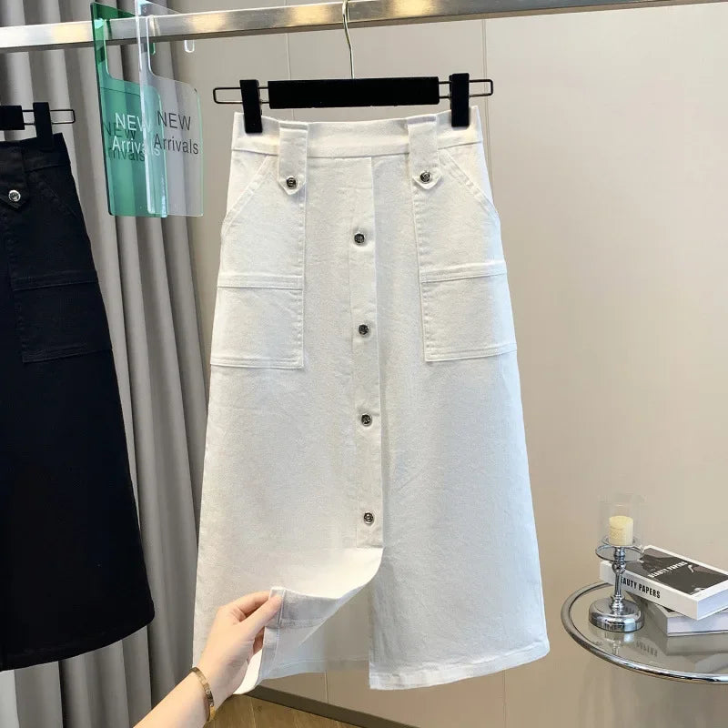 Falda Mujer Denim Tallas Grandes Primavera - Midi Cintura Alta Elástica