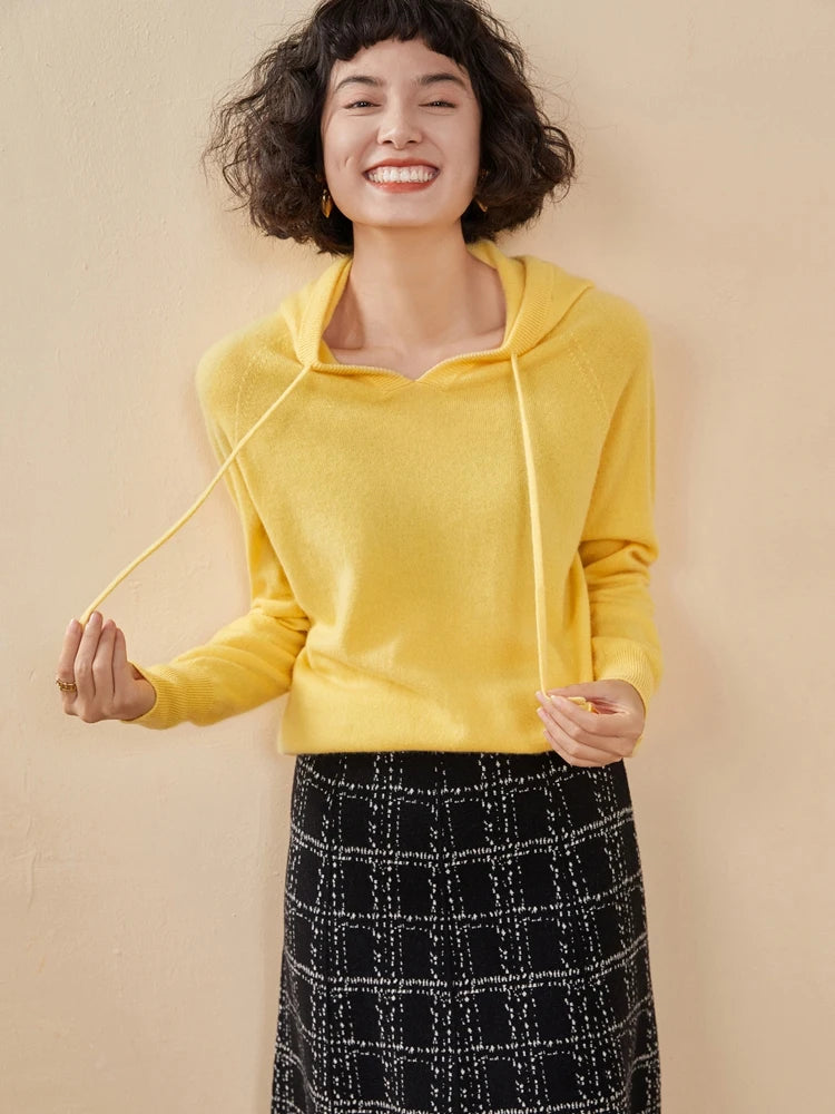 Sudadera Mujer Cashmere Capucha 100% - Pullover Punto Otoño Invierno Lujo