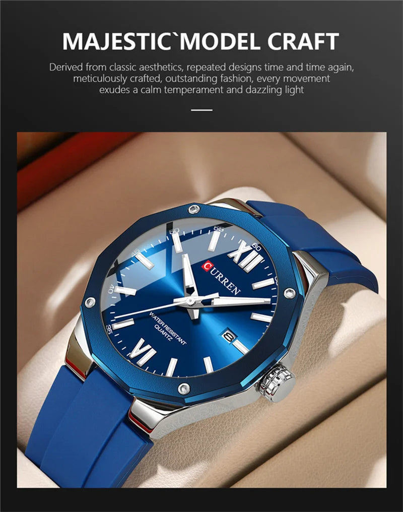 Reloj CURREN 8465 Nuevo 2025 - Cuarzo Silicona Luz Nocturna Casual Resistente al Agua