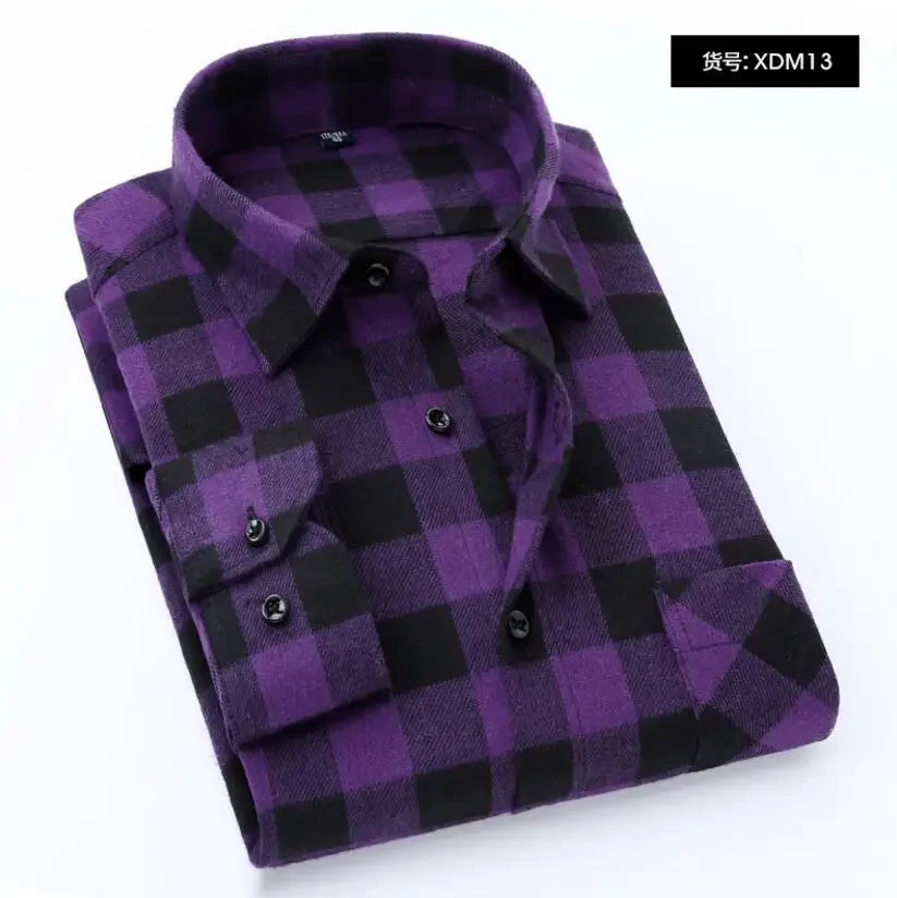 Camisa Hombre Franela Cuadros 2025 - Manga Larga Casual Primavera Otoño Slim Fit Algodón