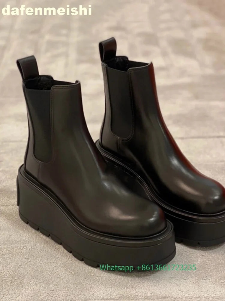 Botas Chelsea Mujer Cuña Plataforma - Negro Rojo Terciopelo Invierno