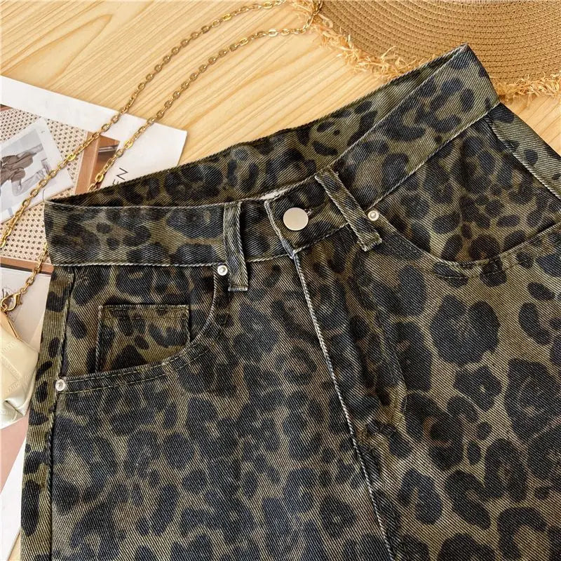 Vaqueros Mujer Leopardo Retro - Jeans Pierna Recta Estampado Animal