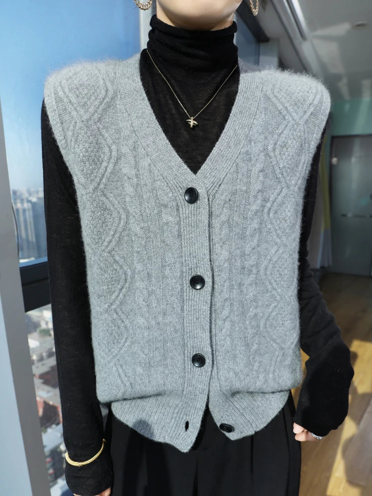 Chaleco Mujer Cashmere Cuello V - 100% Lana Merino Otoño Invierno Casual