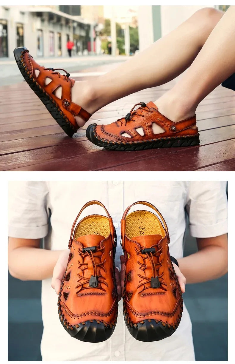 Sandalias Hombre Cuero Verano 2025 - Clásicas Romanas Outdoor Playa Chanclas Goma Trekking