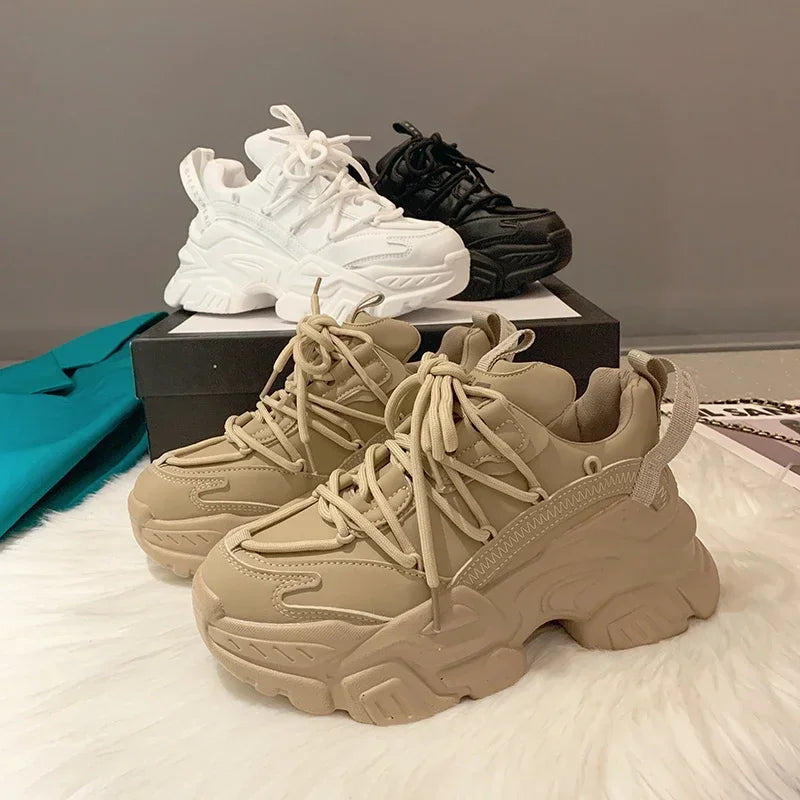 Sneakers Plataforma Chunky Mujer Blancos - Zapatillas Running Cómodas