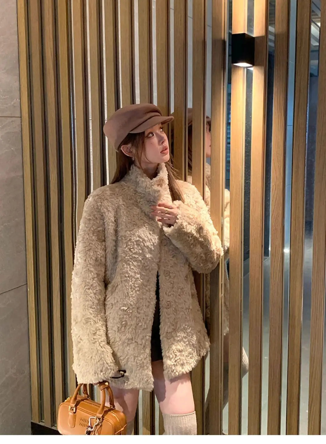 Chaqueta Piel Cordero Mujer Eco - Chaqueta Cuello Alto Coreana Invierno 2025