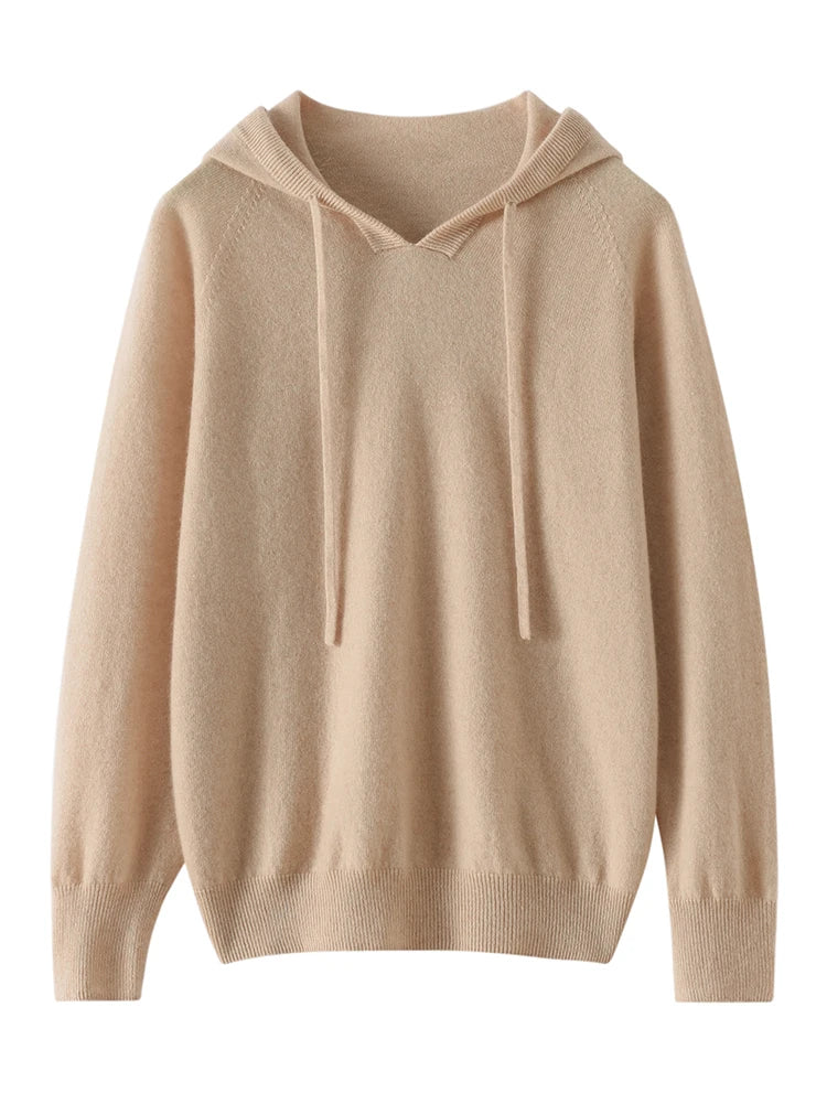Sudadera Mujer Cashmere Capucha 100% - Pullover Punto Otoño Invierno Lujo