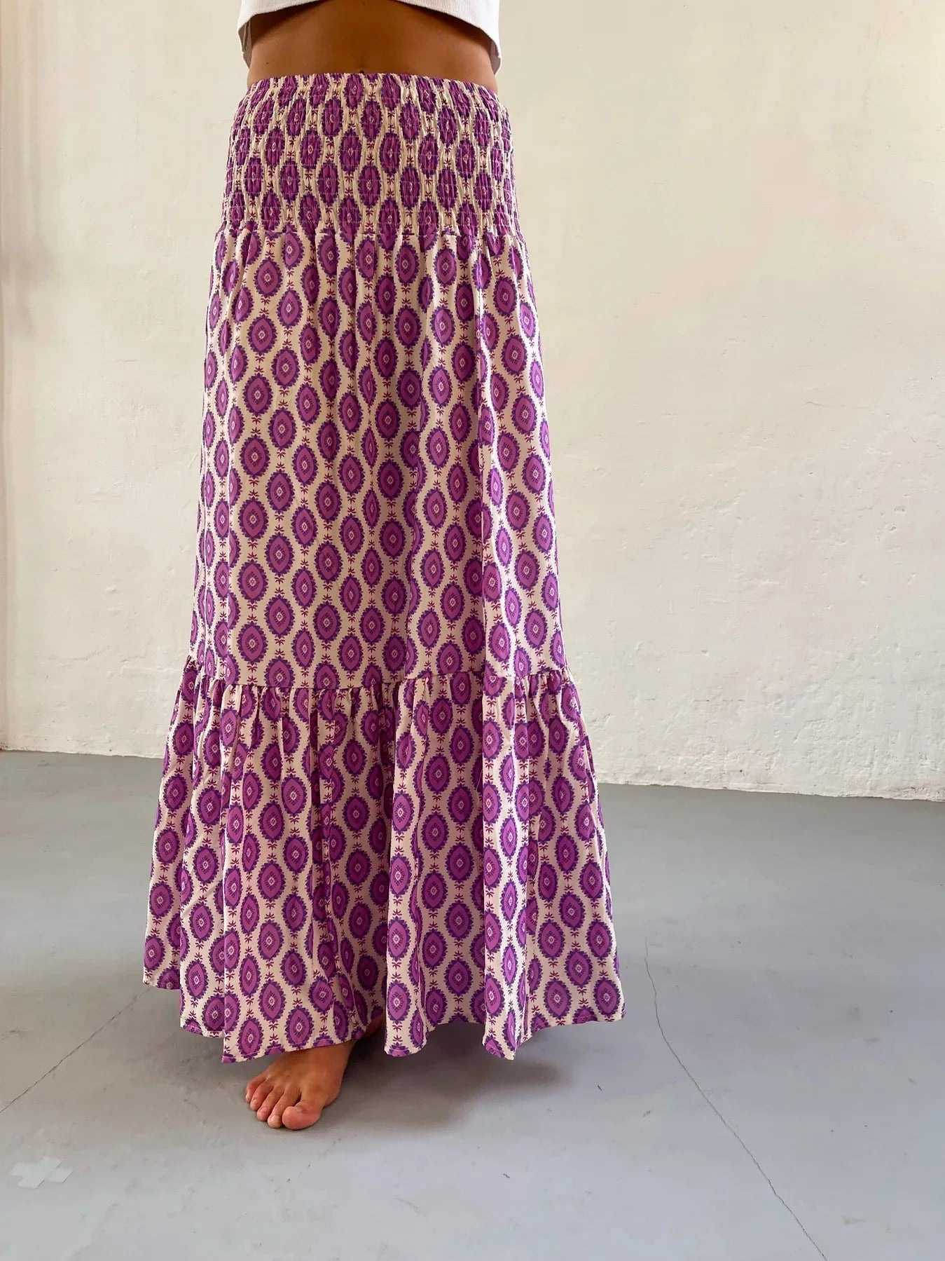 Falda Boho Mujer Casual - Falda Maxi Floral Cintura Elástica Playa Primavera