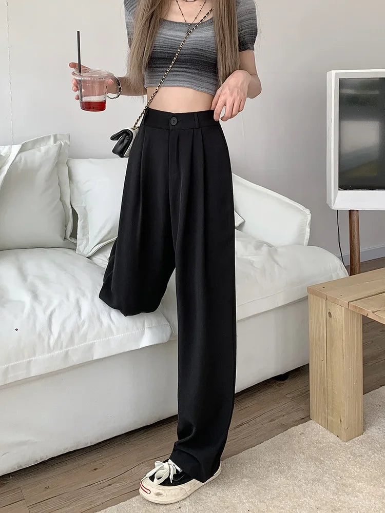 Pantalones Mujer Cintura Alta Elásticos - Pierna Ancha