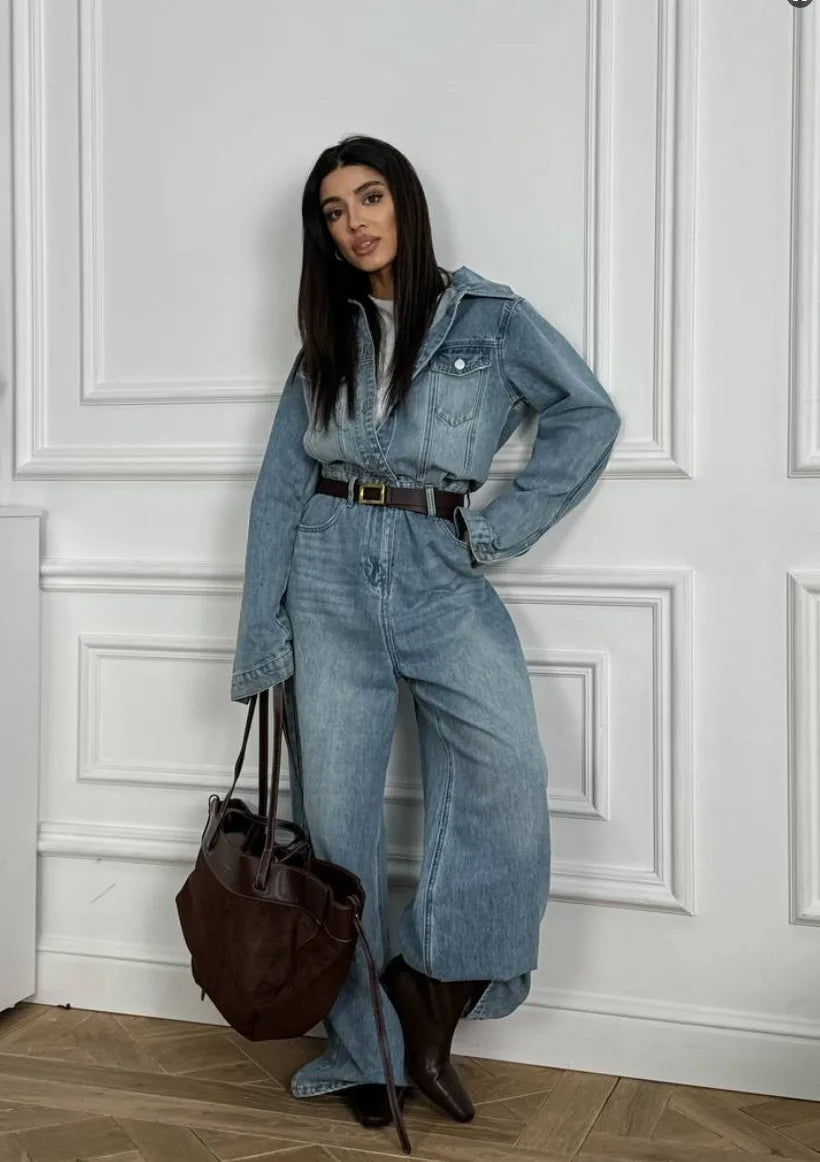 Mono Mujer Denim Retro Primavera - Jumpsuit Casual Suelto High-End