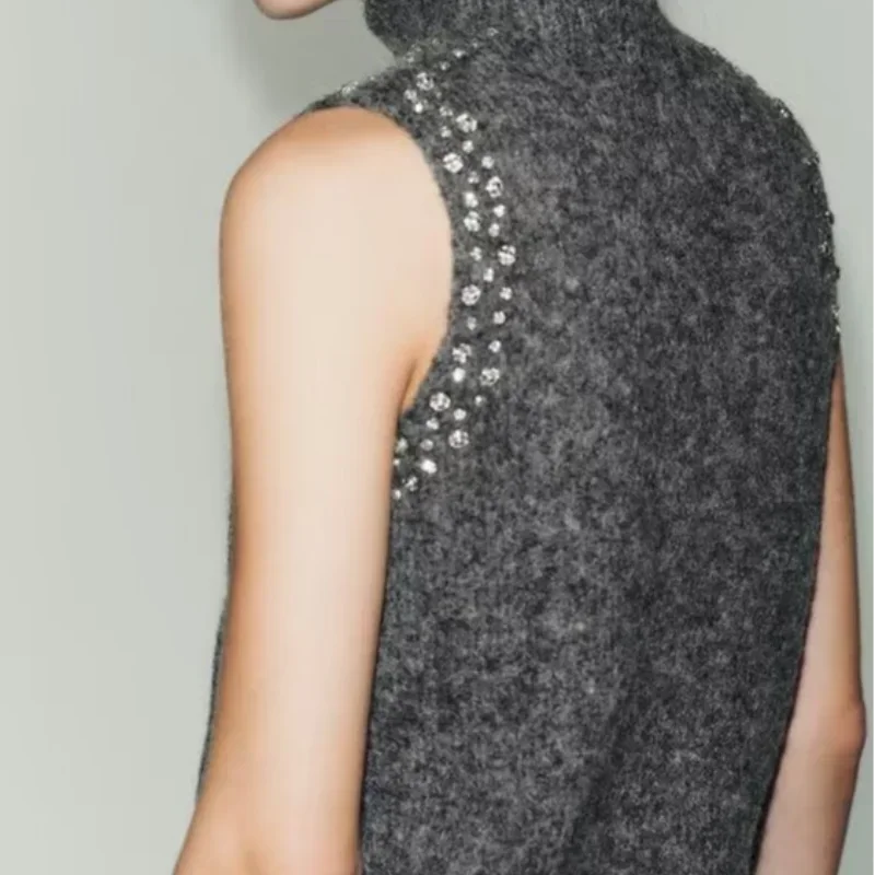 Chaleco Mujer Sin Mangas Punto 2025 - Cuello Alto Slim Casual Otoño