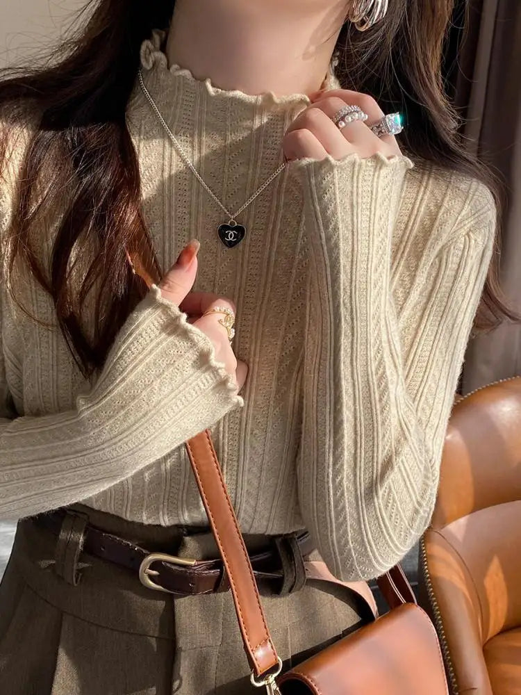 Suéter Cuello Alto Mujer Fruncido 2025 - Jersey Invierno Cálido Slim Otoño