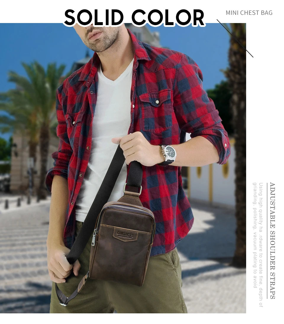 Riñonera Cuero Genuino Hombre Pequeña - Bolso Hombro Crossbody Viaje Outdoor Deportes Fanny Pack