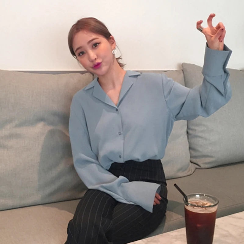 Blusa Blanca Mujer Oficina - Camisa Básica Manga Larga 2024