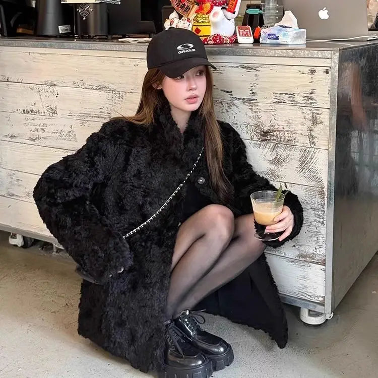 Chaqueta Piel Cordero Mujer Eco - Chaqueta Cuello Alto Coreana Invierno 2025