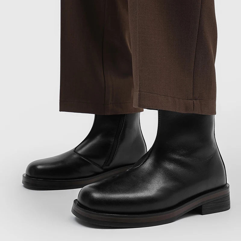 Botas Chelsea Hombre Mid Top - Motorcycle Casual Cremallera Lateral Punta Redonda