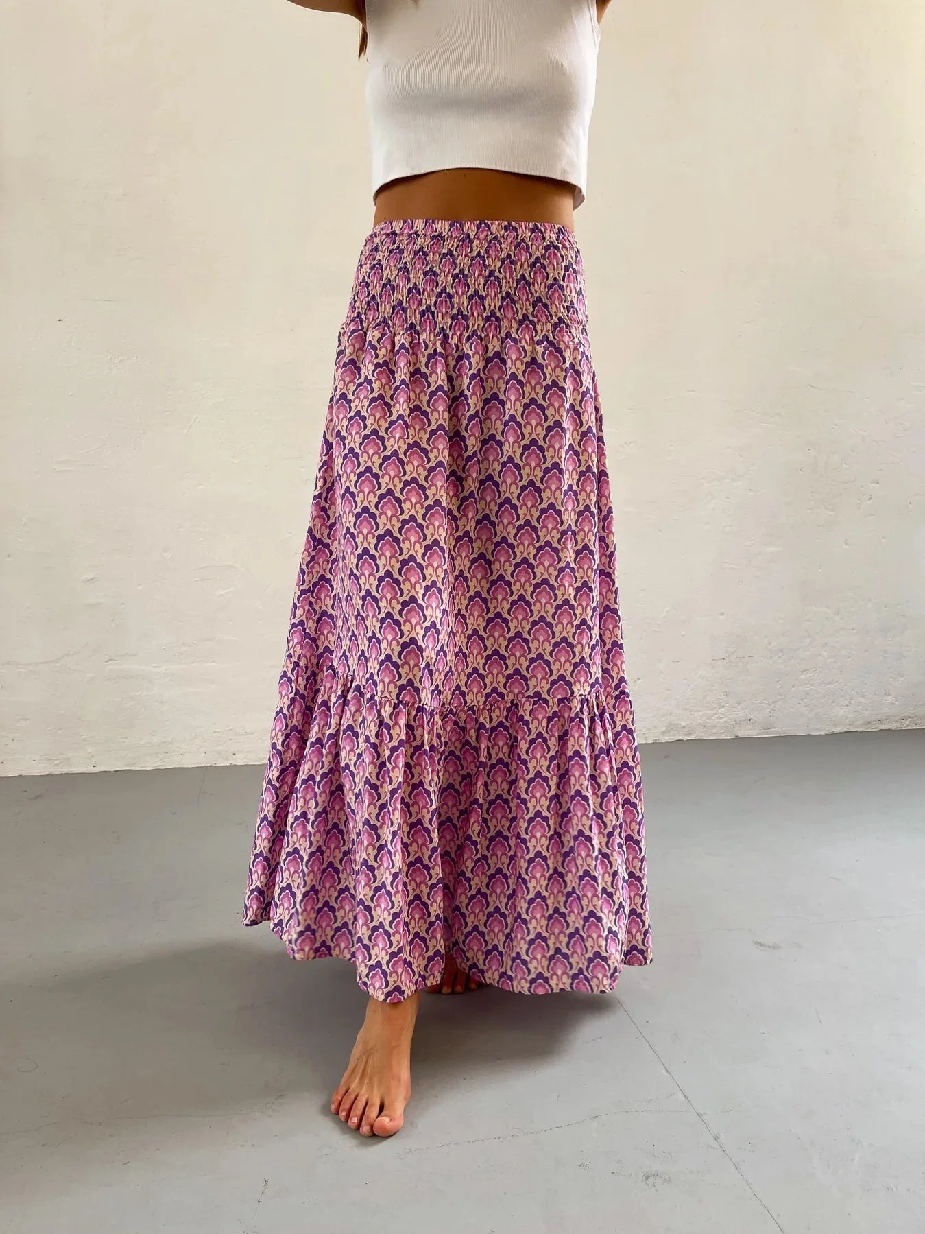 Falda Boho Mujer Casual - Falda Maxi Floral Cintura Elástica Playa Primavera