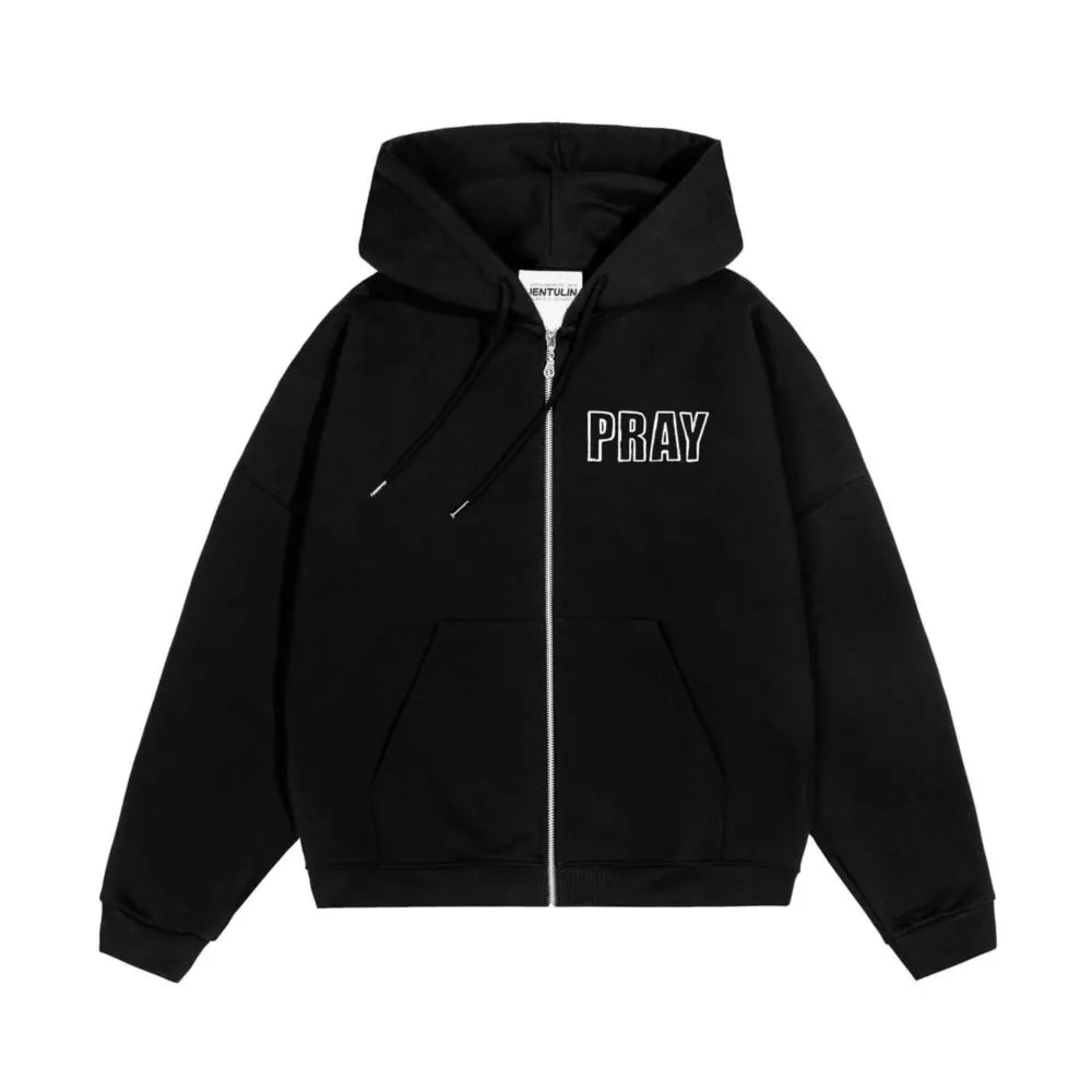 Sudadera Zip Up Hip Hop Unisex - Hoodie Pray Graphic Oversized Y2K