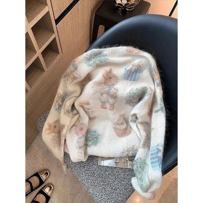 Jersey Mujer Otoño Invierno Estilo Suave - Holgado Versátil Estampado Perlas