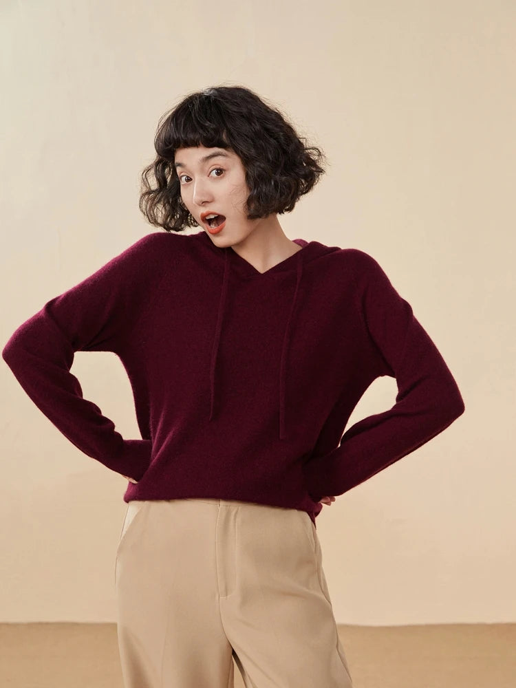 Sudadera Mujer Cashmere Capucha 100% - Pullover Punto Otoño Invierno Lujo