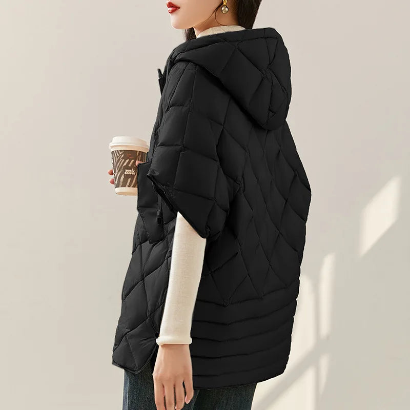 Chaleco Mujer Plumas Pato Capucha 2025 - Chaqueta Sin Mangas Irregular