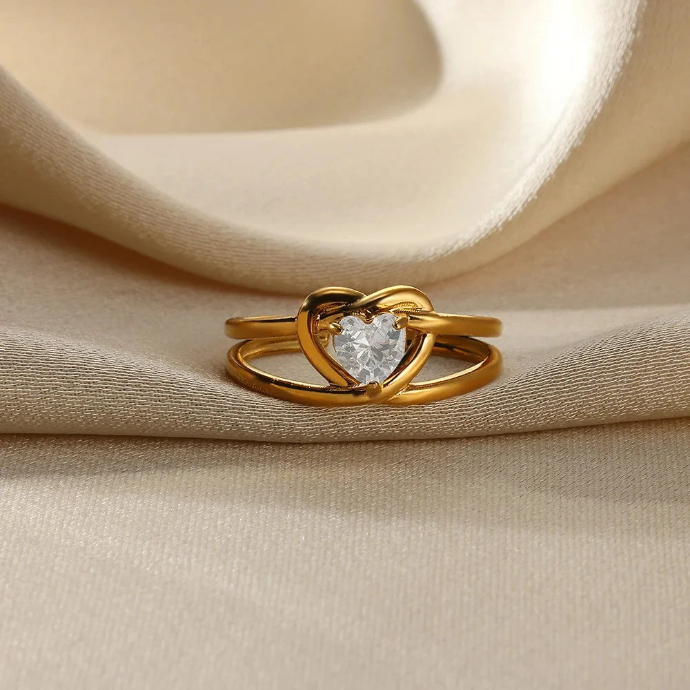 Anillo Corazón Circonita Mujer - Acero Inoxidable Dorado Boda
