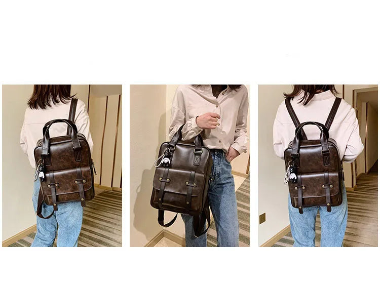 Mochila Cuero Juvenil Unisex - Alta Calidad Adolescentes Escolar Hombro Satchel Color Sólido