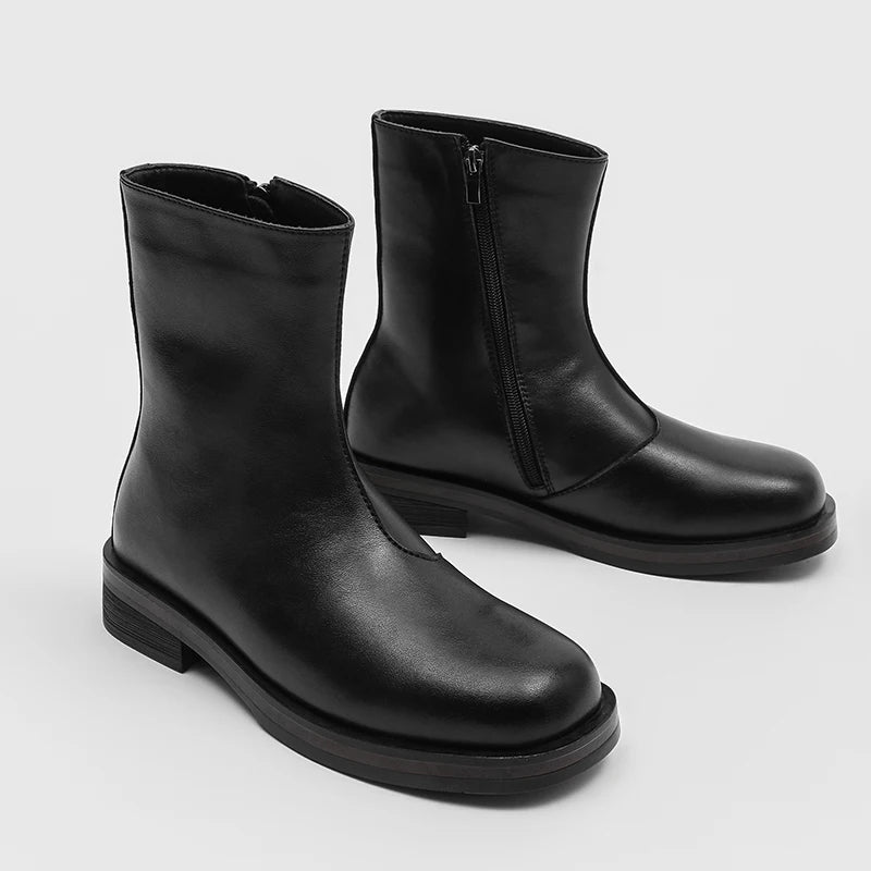 Botas Chelsea Hombre Mid Top - Motorcycle Casual Cremallera Lateral Punta Redonda