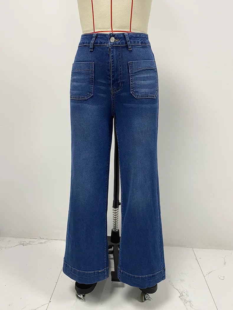 Jeans Mujer Cintura Alta Pierna Ancha - Pantalón Retro Primavera 2025