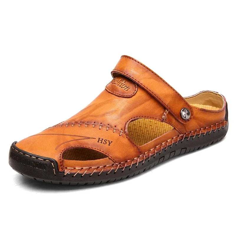 Sandalias Hombre Cuero Verano 2025 - Clásicas Romanas Outdoor Playa Chanclas Goma Trekking