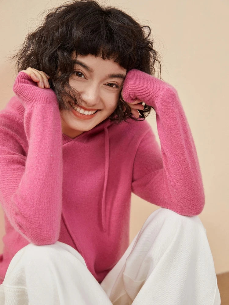 Sudadera Mujer Cashmere Capucha 100% - Pullover Punto Otoño Invierno Lujo