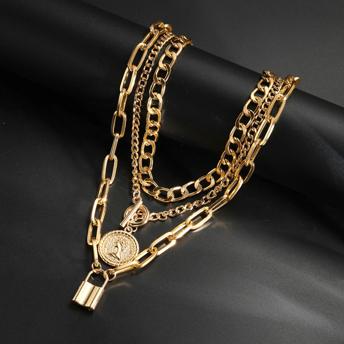 Set 3 Collares Multicapa Dorados Mujer - Choker Retro Elegante