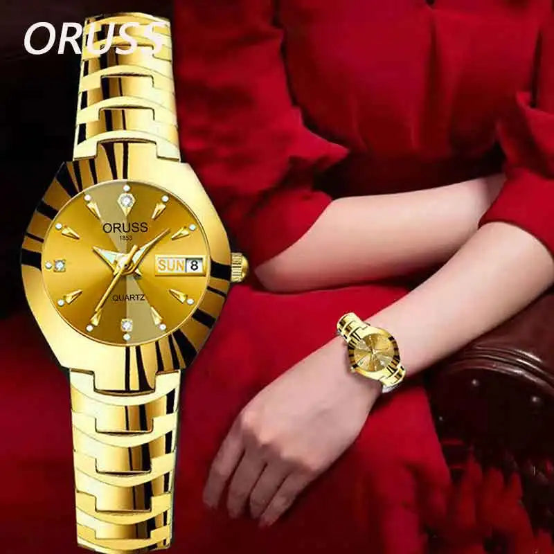 Reloj ORUSS para Pareja - Cuarzo Luxury Acero Inoxidable Resistente al Agua