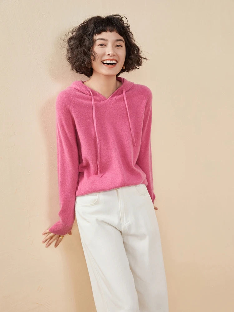 Sudadera Mujer Cashmere Capucha 100% - Pullover Punto Otoño Invierno Lujo