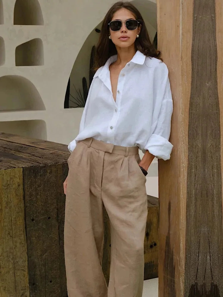 Camisa Mujer Verano Oficina - Blusa Manga Larga Solapa Elegante