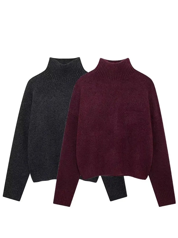 Suéter Mujer Burgundy Vintage - Jersey Cuello Alto Otoño Invierno
