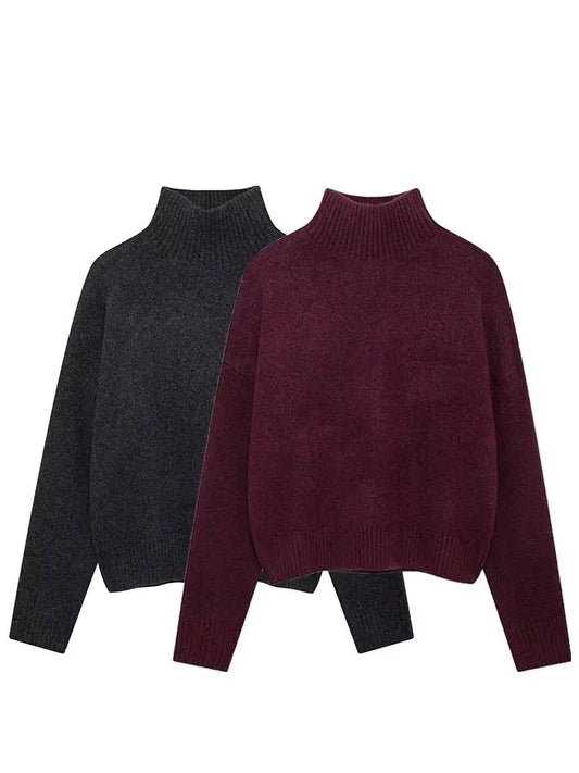 Suéter Mujer Burgundy Vintage - Jersey Cuello Alto Otoño Invierno
