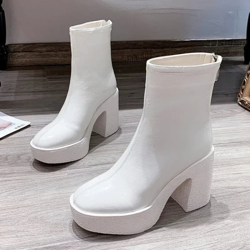 Botas Tobillo Mujer 2025 Plataforma - Cuero Tacón Alto Diseñador Goth