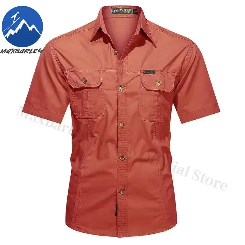 Camisa Hombre Trabajo Cargo 2025 - 100% Algodón Manga Corta Multi-Bolsillos Pesca Caza Verano
