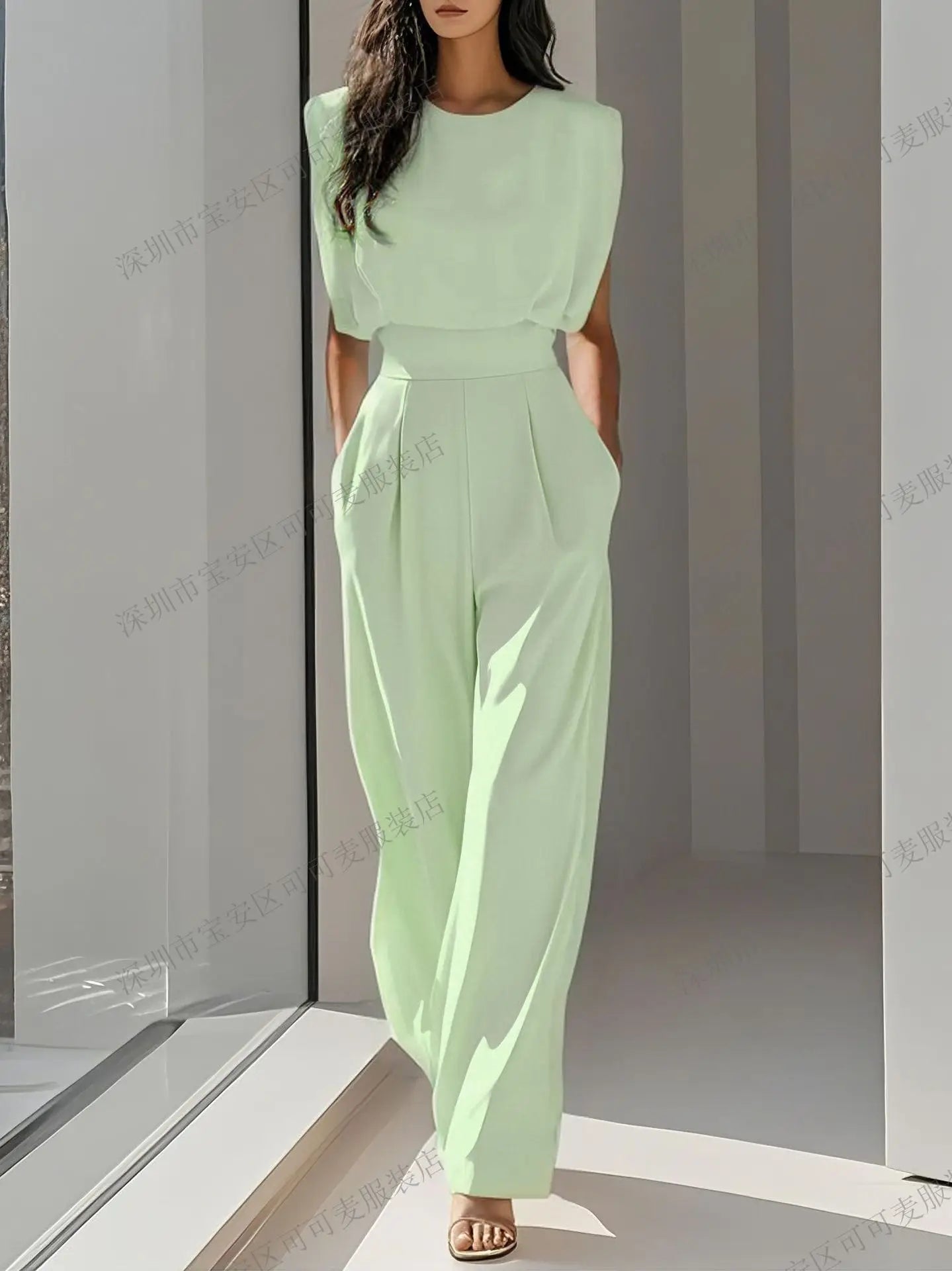 Mono Mujer Elegante Oficina Verano - Jumpsuit Cintura Alta Bolsillos