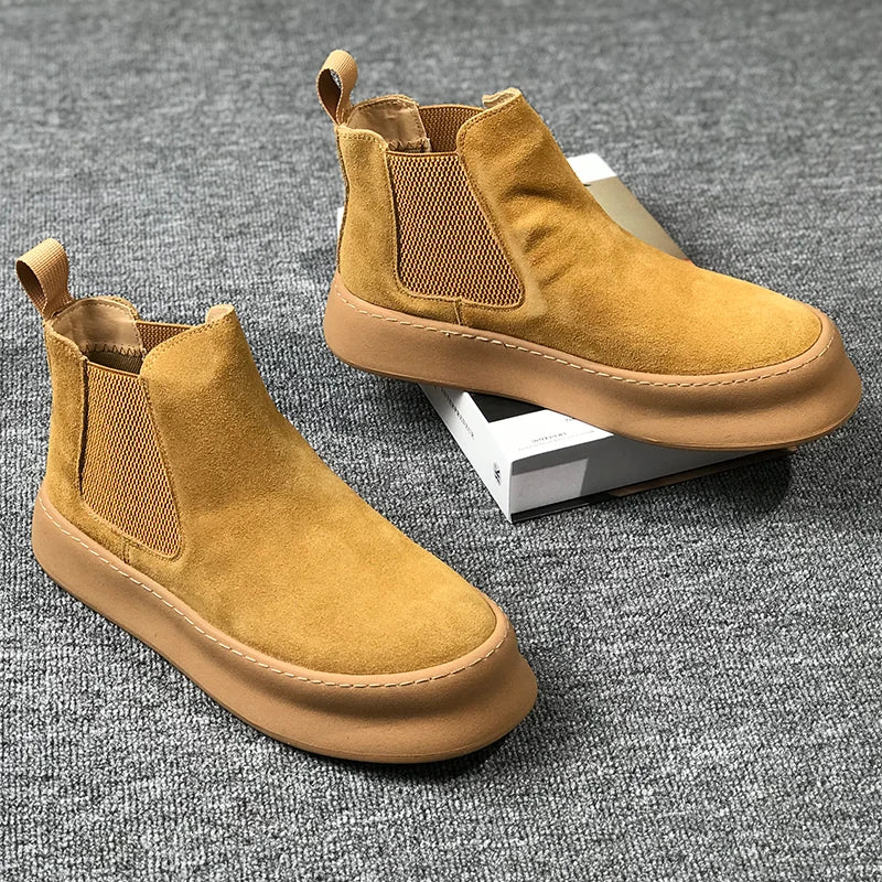 Botines Hombre Ante Suela Gruesa - Retro Otoño Invierno Cómodos Fashion Aumentan Altura Casual Jóvenes