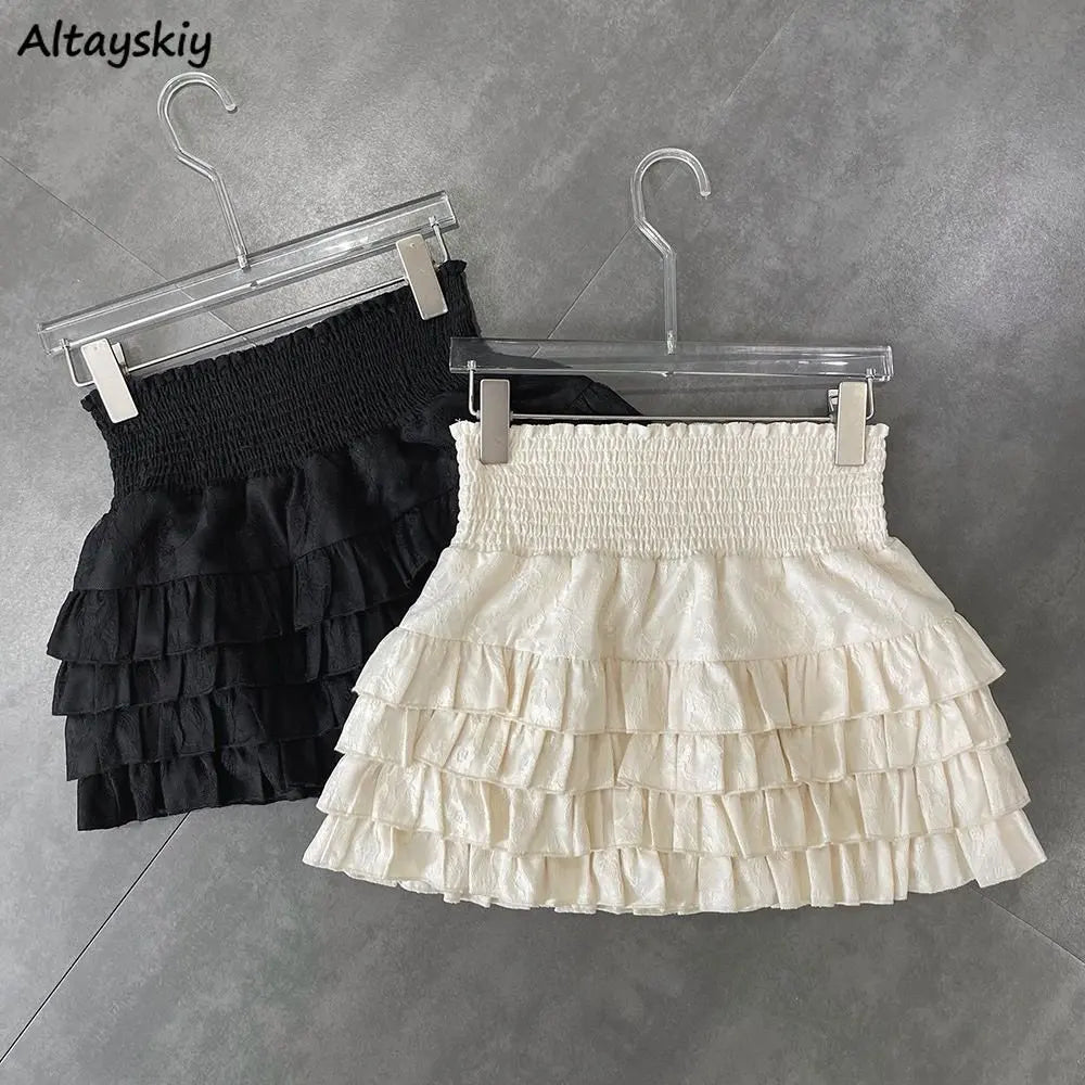 Falda Cintura Alta Mujer Primavera - Falda Mini Volantes Y2K Preppy