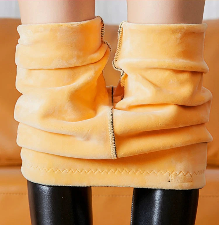 Leggings Mujer Forro Polar Invierno 2024 - Efecto Cuero Cintura Alta Térmicos