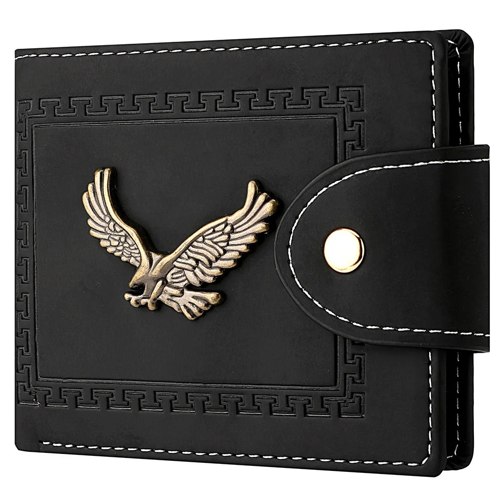 Cartera Hombre Corta Cuero PU - Billetera Plegable Tarjetero Águila