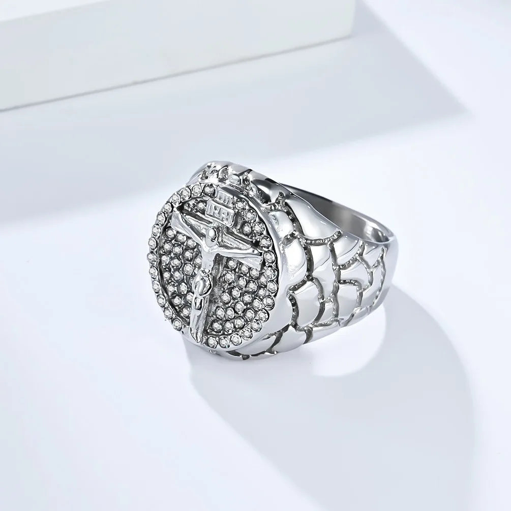 Anillo Jesús Hombre - Acero Inoxidable con Moissanita