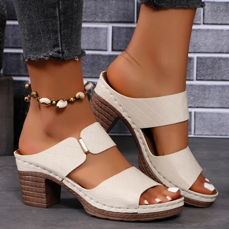 Sandalias Tacón Chunky Mujer Verano - Zapatos Elegantes Hollow Open Toe