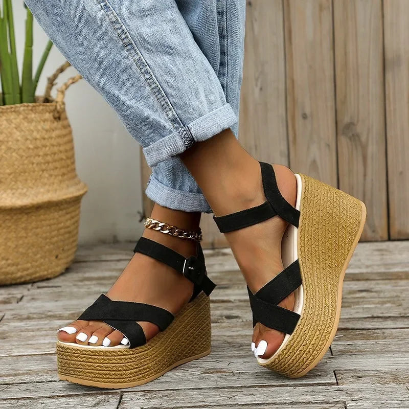 Sandalias Cuña Mujer Fashion 2025 - Zapatos Plataforma Antideslizantes Hebilla Elegantes