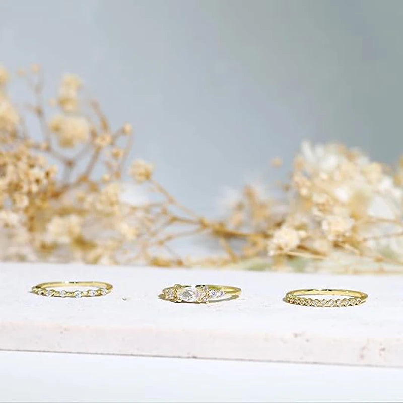 Anillos Apilables Oro Mujer - Delicados Chapado 14K Circonita Talla 6-10