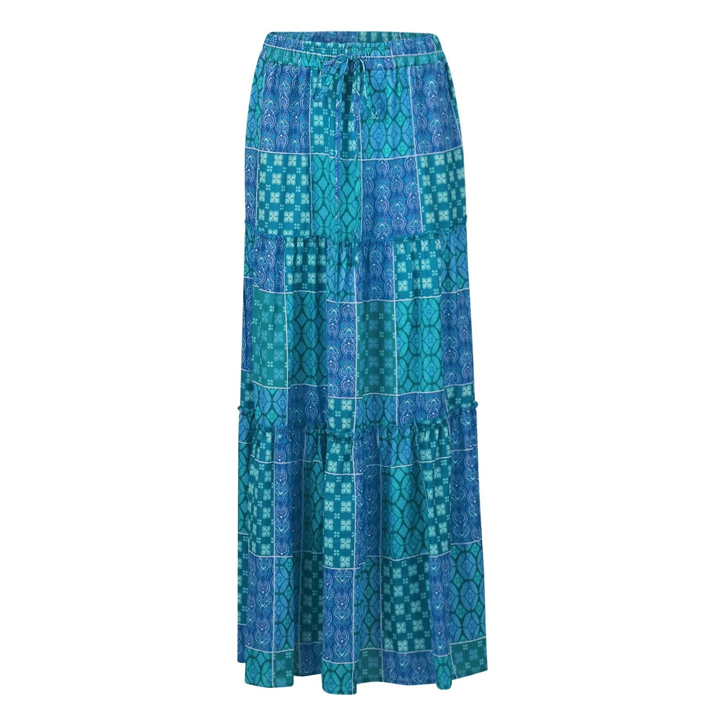 Falda Bohemia Mujer Larga Estampada - Falda Cintura Elástica Bolsillos Primavera